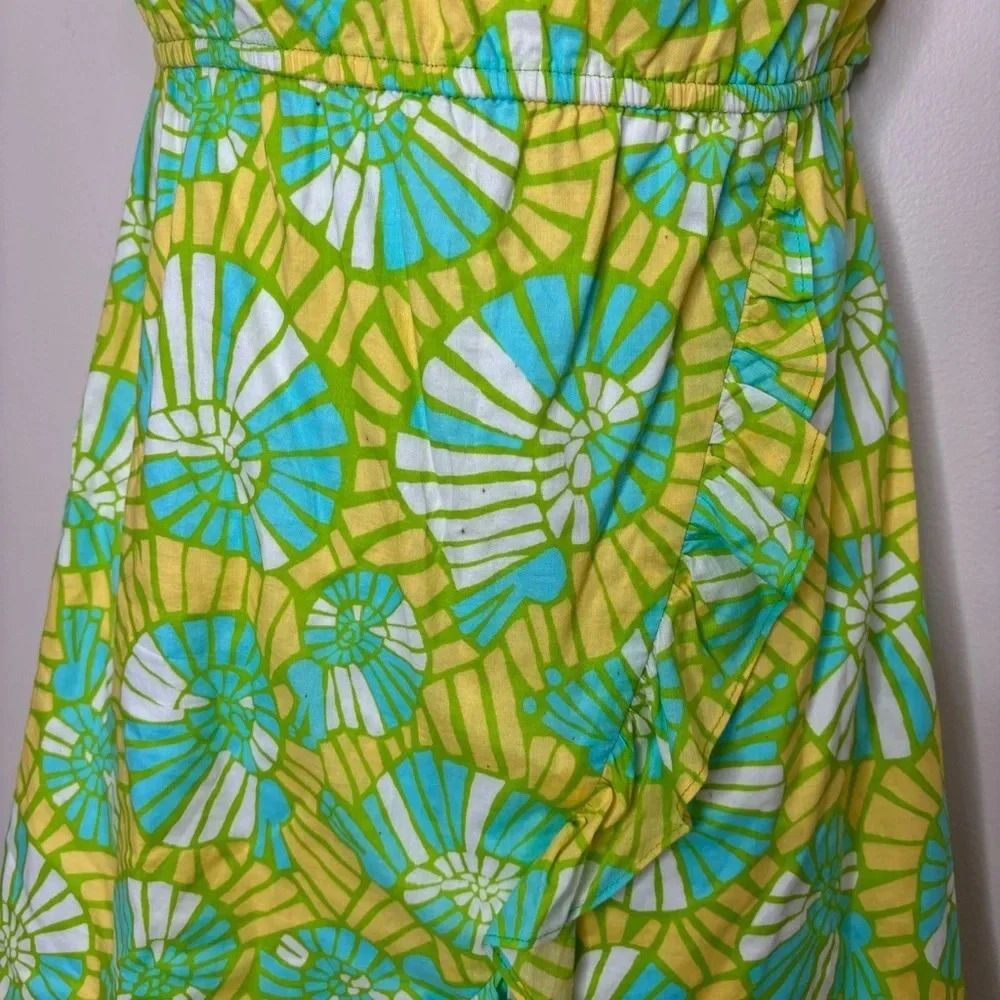 Lilly Pulitzer Strapless Summer Dress Blue Yellow Ruffled Hems size small - Picture 3 of 8